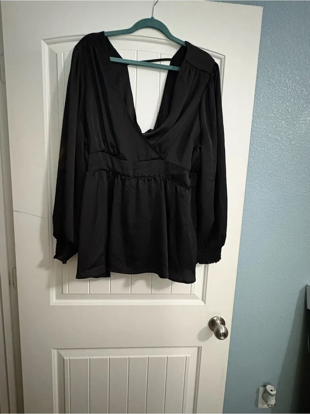 torrid Black Satin V-Neck Long Sleeve Blouse
